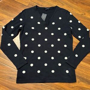 Tommy Hilfiger navy polka dot v neck lightweight sweater NWT